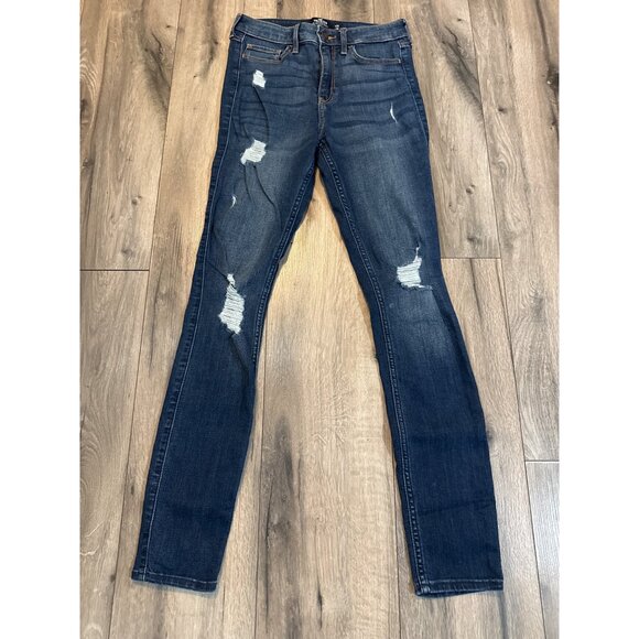 Hollister Denim - Hollister Womens High-Rise Super Skinny Jeans W26 L30 Distressed Denim Dark Wash